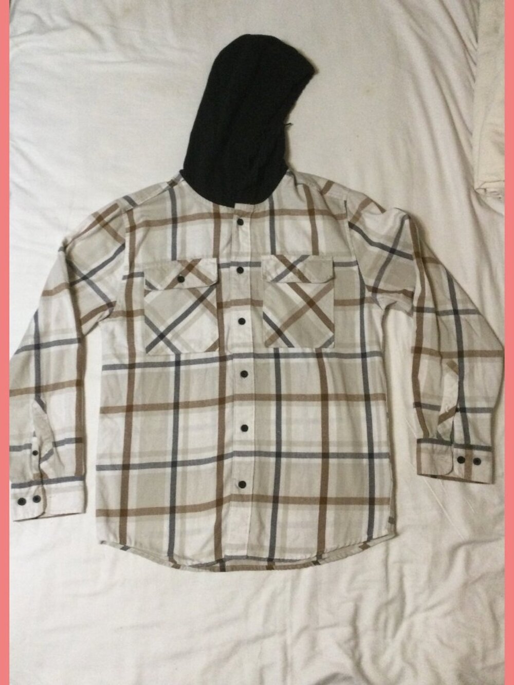 Hooded Plaid Shirt, sz S